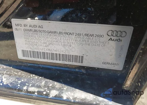 2011 Audi A4 2.0T Premium from USA, damaged, VIN WAUWFAFLXBA165242